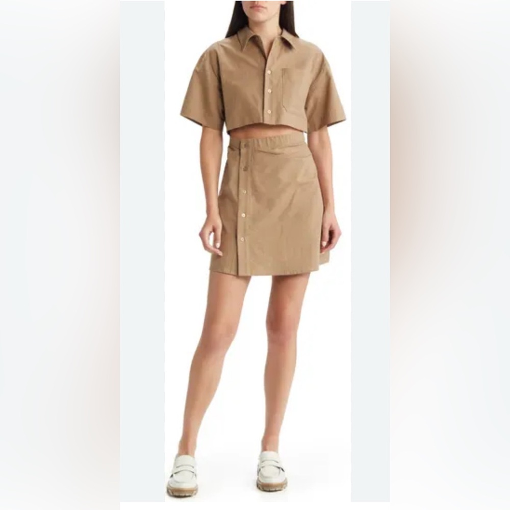 Moon River Cutout Cotton & Linen Mini Shirtdress